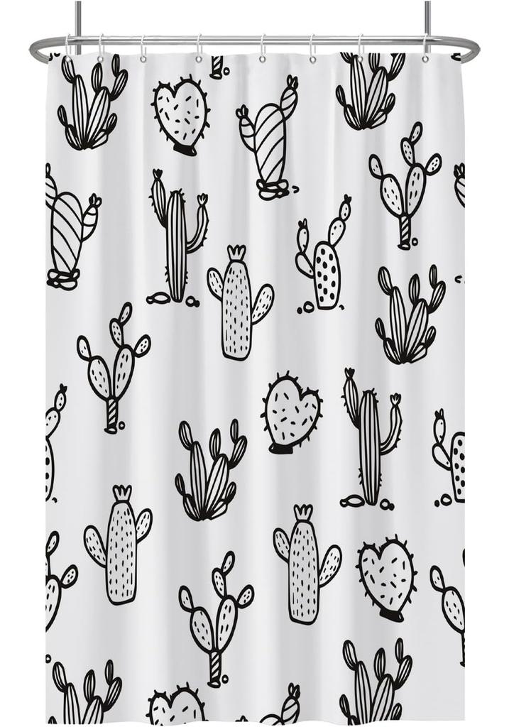 Cartoon Cactus Shower Curtain Tropical Plants Mexican Texas Minimalism Black And White Decorative Artistical Shower Curtains For
