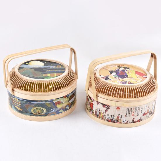 Moon Cake Basket Decorative Large Capacity Hand Made Storage Food Round Colorful