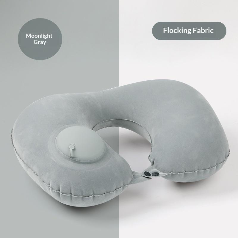 Flocking Inflatable Portable Neck Pillow That Can Be Stored And Self Filled Suitable For Outdoor Travel Business Trips Camping