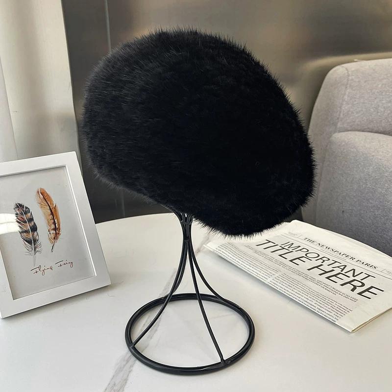 

Autumn and Winter New Mink Hair Beret Female Korean Version Fashion Foreign Style Warm Ear Protection Versatile Fur Woven Painter Hat Elastic