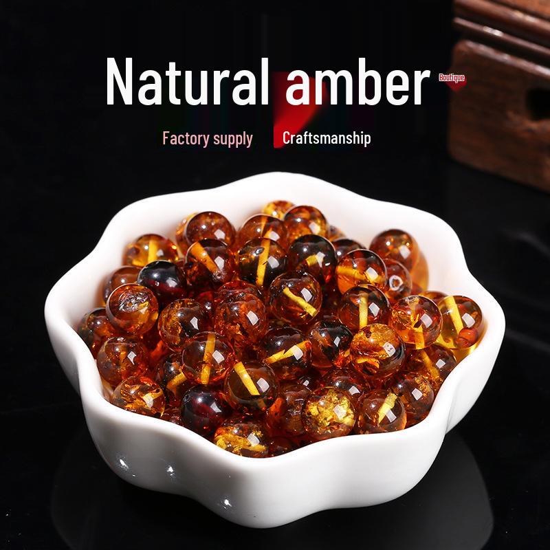 Jingde Jewelry Natural Honey Amber Flower Beads Bracelet Necklace DIY Accessories Round Beads