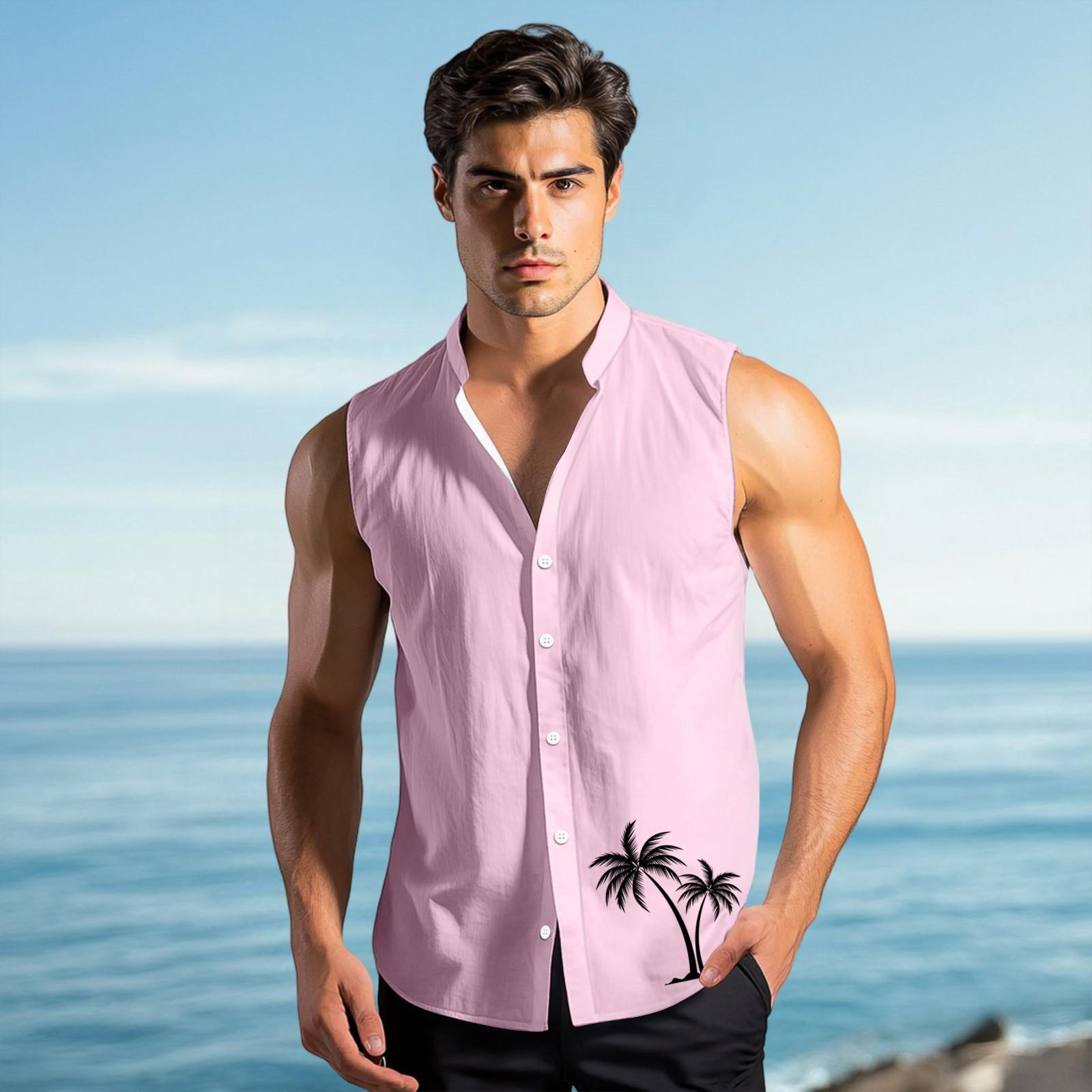 

Мужская модная рубашка без рукавов с лацканами на пуговицах и жилеткой L розовый