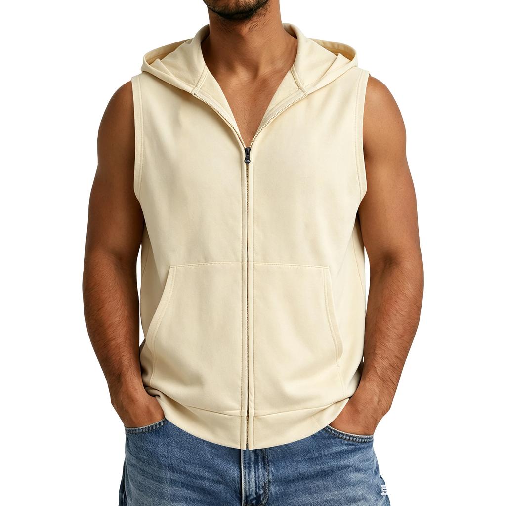 Chaleco con capucha sin mangas y cremallera para hombre, Camiseta sin mangas informal deportiva con capucha