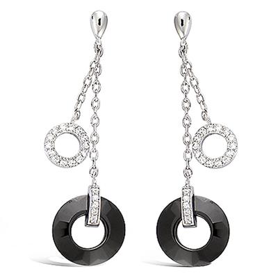 [L7472] - Silver 'Sissi' Earrings Black Silver Ceramic (rhodium Plated) - 42x12 Mm
