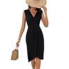 2025 New Elegant Fashion Party Slim Black Sleeveless V-Neck Slit Dress