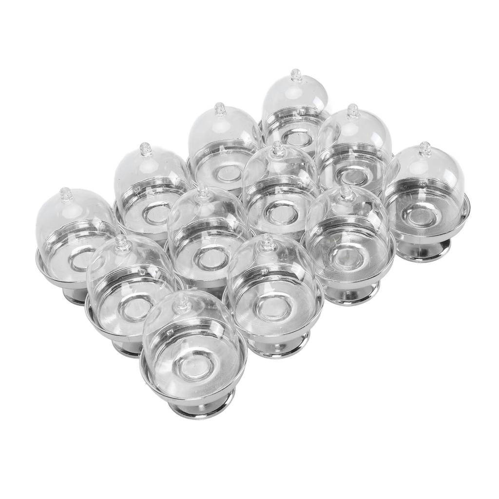 12 szt. Mini talerzyk na ciasto z pokrywką Plastikowy mini stojak na ciasto z kopułą Przezroczysty mały stojak ekspozycyjny na ciasto Przezroczysty na cukierki