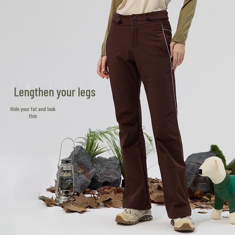 Water-Repellent Durable Outdoor Micro-Flare Pants with Autumn/Winter Velvet Warmth