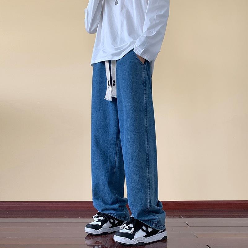 Retro Straight Jeans Men's Spring and Autumn American High Street Trendy Casual Pants Boys Loose Trend Wide-leg Trousers