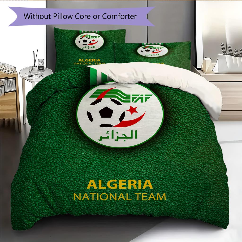 Algerien Nationalmannschaft Muster Bettwäsche Bettdecken-Set Heimdekoration Geschenk (1 Bettbezug + 2 Kissenbezüge (ohne Füllung))