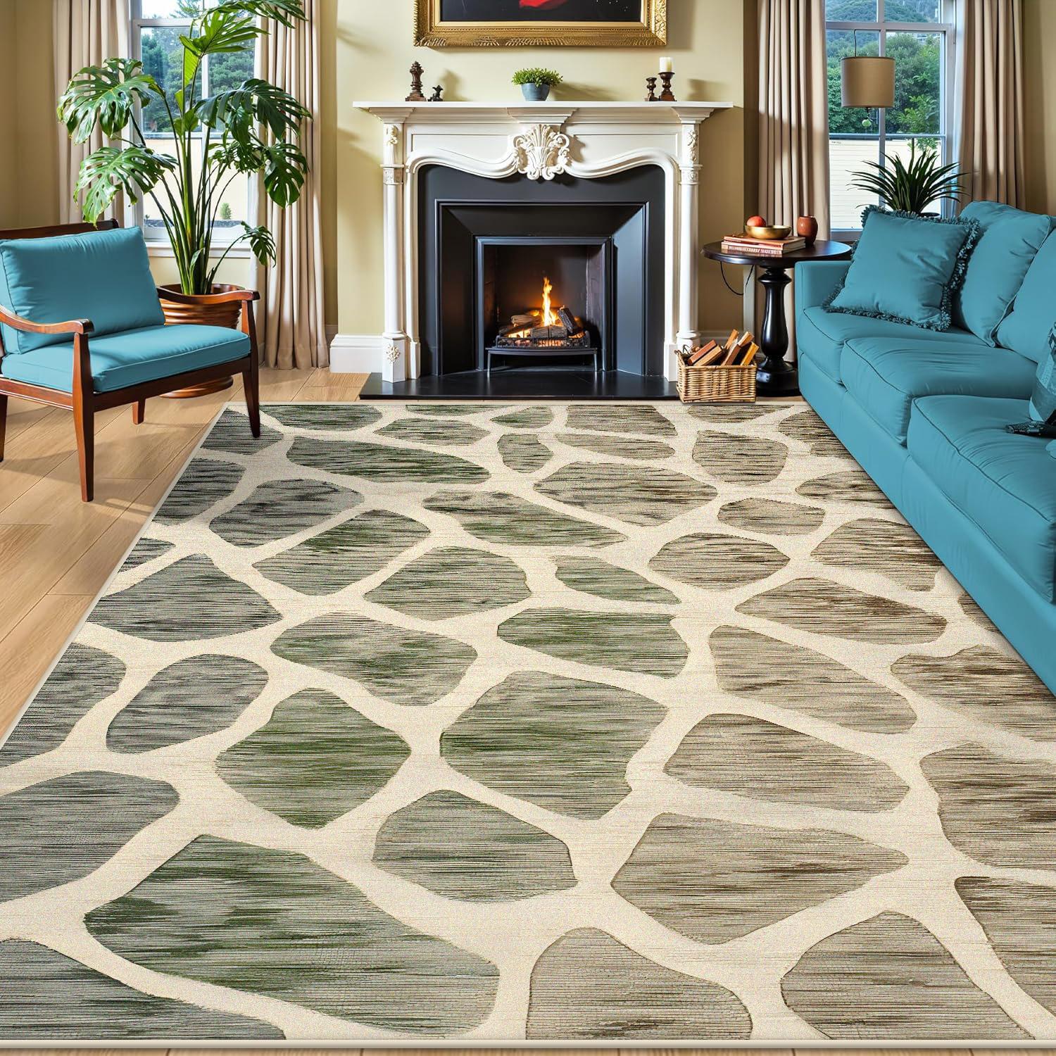 

High-end Retro Green Carpet Living RoomTea Table Rugs Abstract Home Bedroom Decoration Anti-slip Washable Customizable Floor Mat 60x90cm
