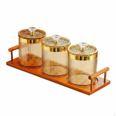 3 Pieces Tea Storage Jar Airtight Decorative Seal Stackable Tray Set Ribbed Canister for
