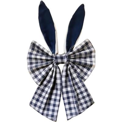 40cm Easter Bunny Ears Wreath Bow Rustic Buffalo Plaid Easter Bows for Wreaths Spring Holiday Fabric Decorative Bow for Tree Topper