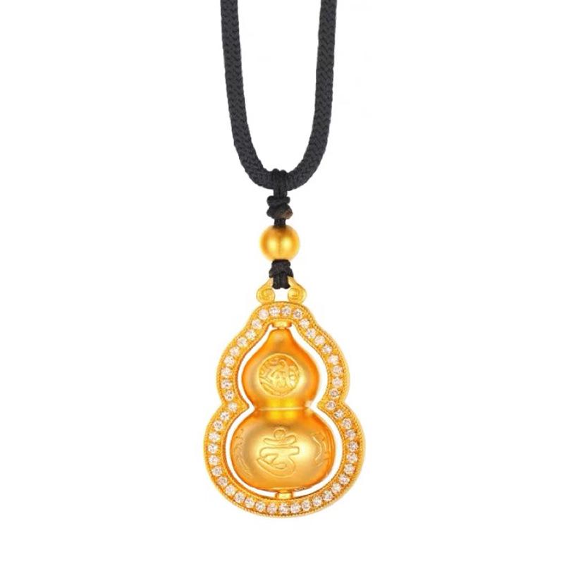 Gold-Plated Brass Rotating Mantra Gourd Pendant Necklace - Unisex Gift