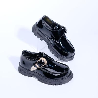 African Black Children's Glossy School Shoes with Gold Buckle, Patent Leather, 2026 Edition