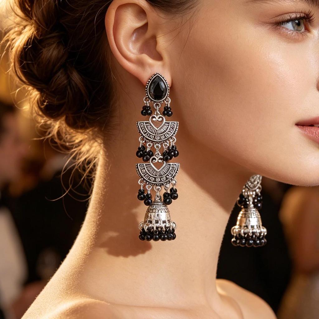 Bohemian Indian Style Fan-Shaped Metal Tassel Earrings for Women - Trendy Personalized Studs