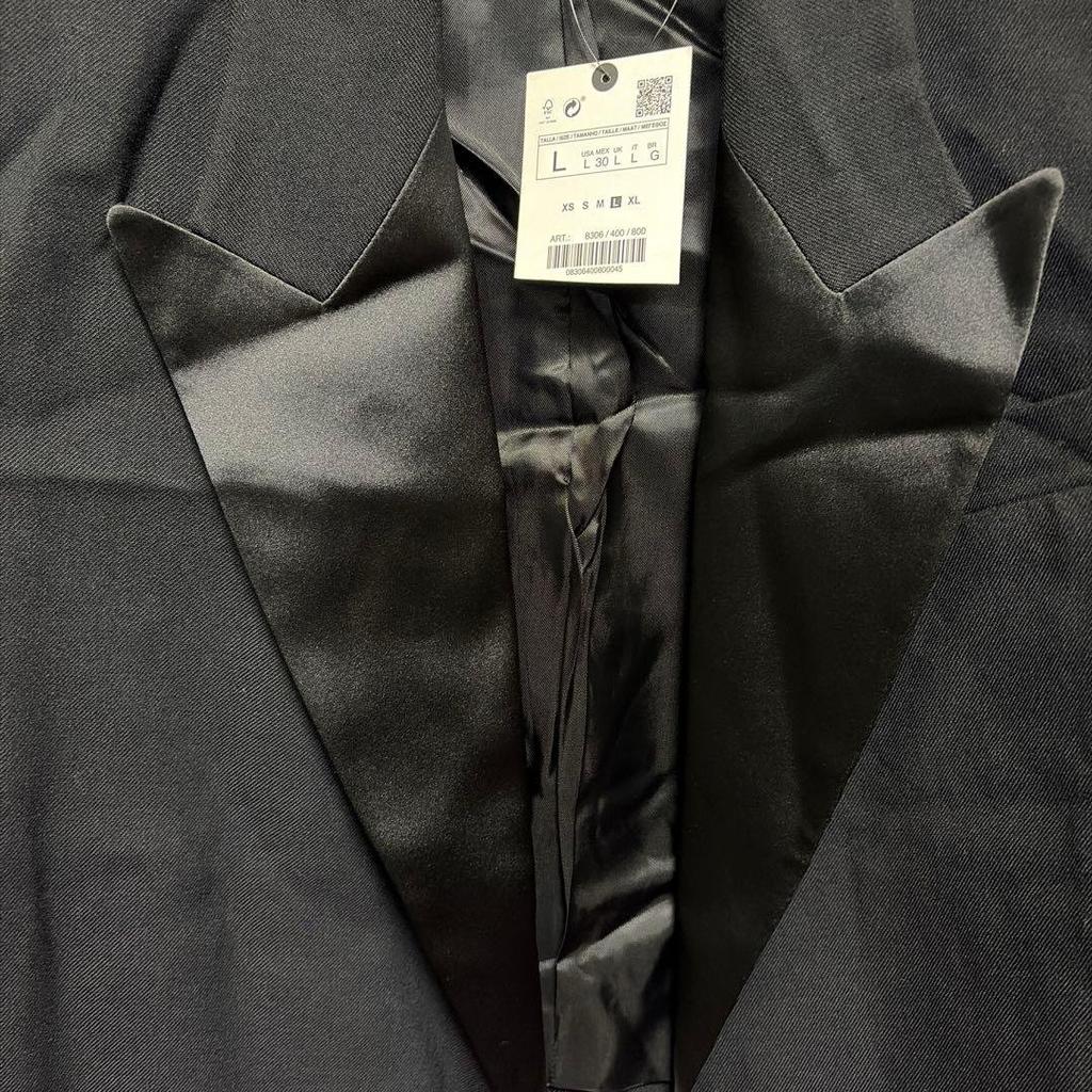 ZARA Black Tailored Jacket Satin Lapel Size L Ref 8306/400/800