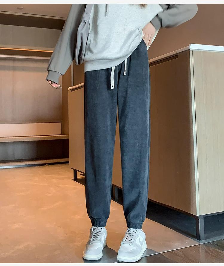 Petite Slimming Fleece-Lined Corduroy Joggers for Women - Cropped Drawstring Pants for Autumn/Winter Casual Sport