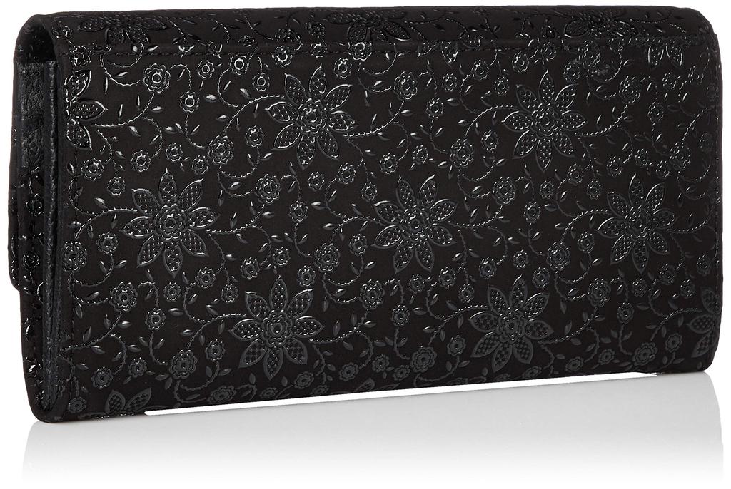 Indenya Long Wallet, Wallet Case Z, Black Deer Leather with Black Lacquer, Clematis Pattern, 2314-01-169