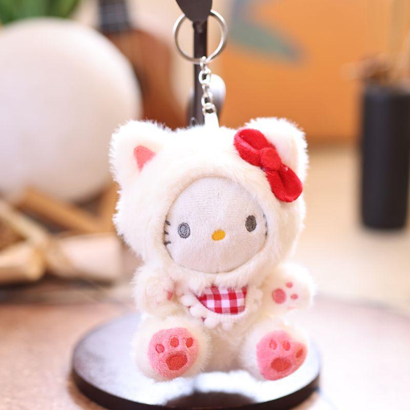 Gebetsbär Niedliche KT Katze Schlüsselanhänger Plüschtier, Superweiche Kurzplüschpuppe, 14cm, Rosa Weiß Blau Leopard Lila Schwarz