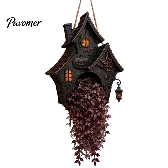 Gothic Plant Pot for Porch Halloween Hanging Planter Indoor Outdoor Use, Bat Cat Witch Raven Decorative Home Accessory Holder, Spooky Wall Mounted