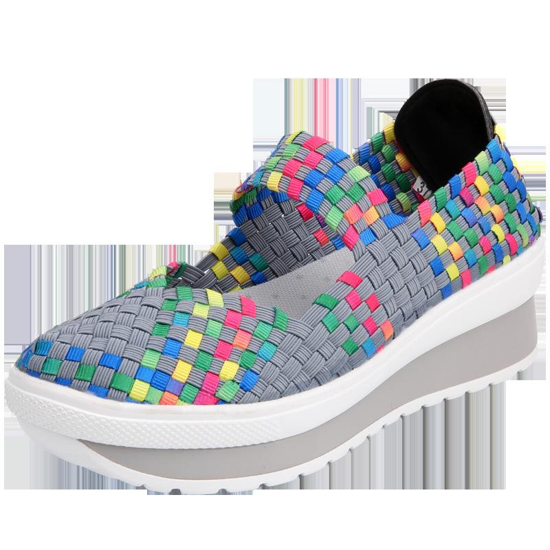 Spring New Handmade Women's Shoes Sports and Leisure Women's Thick-soled Heel Rocking Shoes Women