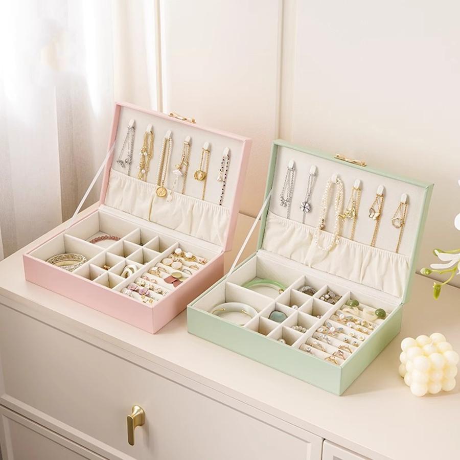 Portable Jewelry Box Jewelry Organizer Display Travel Jewelry Case Boxes Button Leather Storage Zipper Jewelers