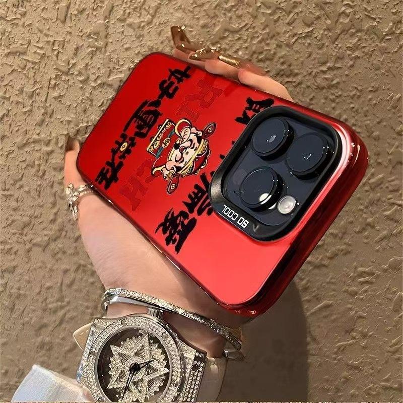The God of Wealth prefers good luck and often applies to Apple 16PROMAX/iPhone15/iPhone14 colored silver mobile phone case.