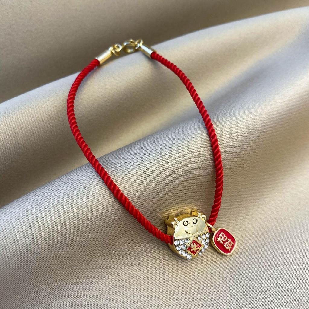 Red Natal Year Series Red Rope Bracelet Weaving Festive Zodiac Cow Lucky Rope Niche Design Couple Jewelry