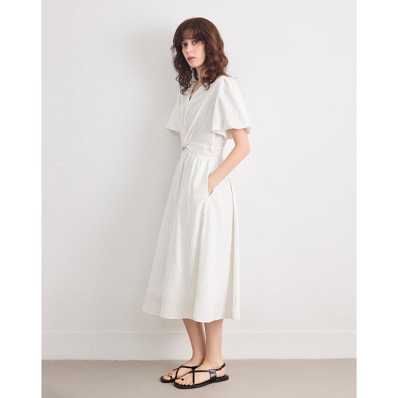 Demana Summer Breathable Striped V-Neck Waist-Knot Midi Dress