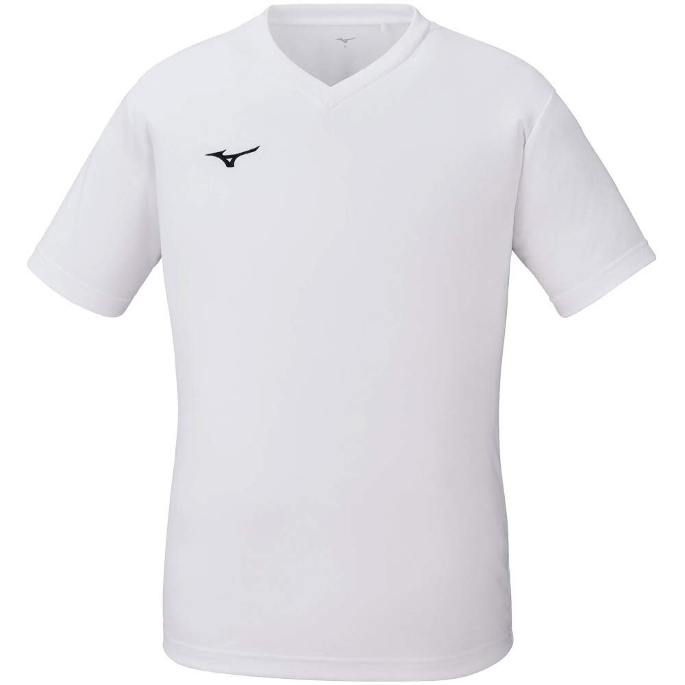 Mizuno NaviDry Short Sleeve Training Size S Men's T-Shirt, V-Neck, Moisture-Wicking, Quick-Drying, Underwear, White/Black,