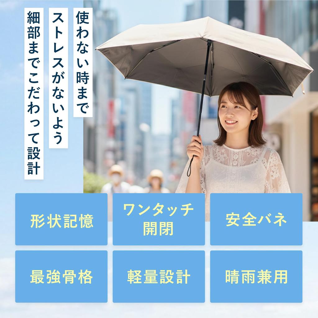 Folding Complete Sun Rain or Shape Automatic Opening and Heat UV Ivory Sylphy's Parasol, 100% Protection, Shine, Memory, One-Touch Closing, 60%