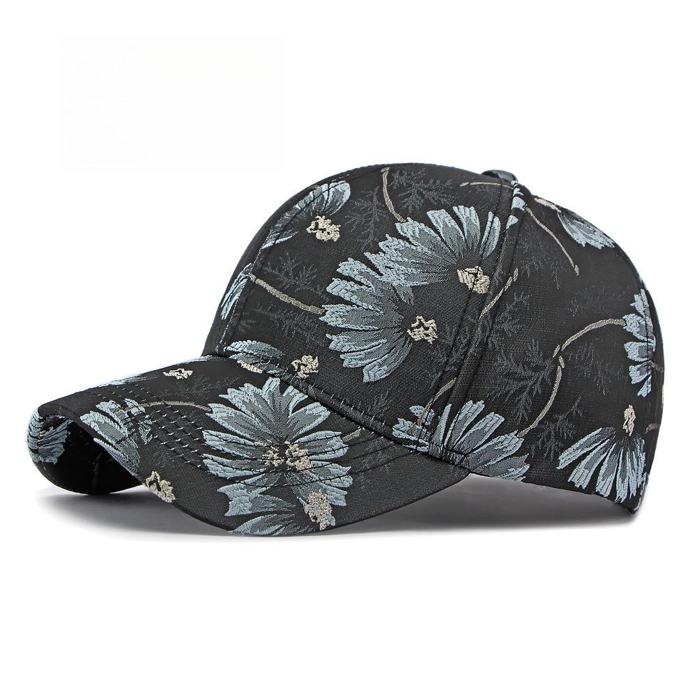 Women’s Ethnic Jacquard Baseball Cap, Floral Print Structured Brim Sun Hat, Casual Outdoor Duckbill Cap