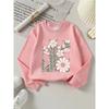 European sizes Kids' Pink & White Floral Round-Neck Hoodie - Soft Spring/Fall Casual & Sportswear, Blouse for, Playdates & Casual Attire - Comfortable