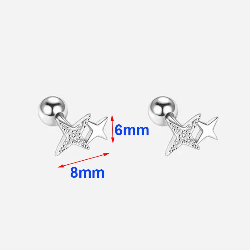 925 Silver Needle Zircon Star Bead Screw Stud Earrings For Women Party Classic Fine Jewelry Light Luxury Accessories