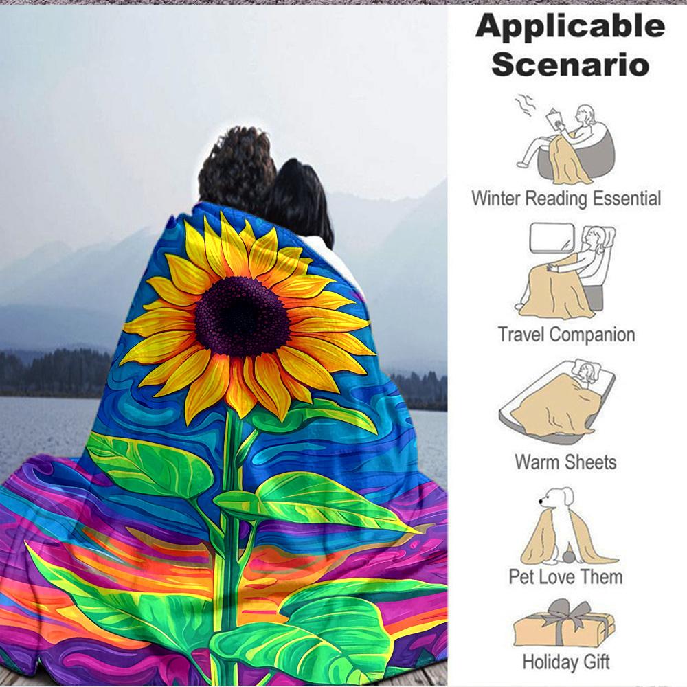 1pc Sunflower Vibrant Lightweight Flannel Blanket, Comfortable and Warm Blanket, for Office and Camping Sofa Bed, Livingroom090