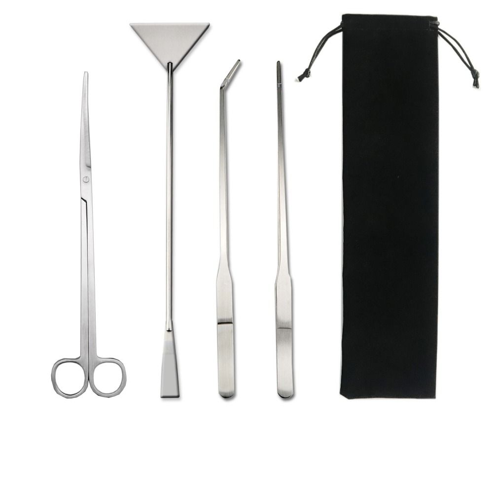 

3/4/5Pcs Stainless Steel Aquascape Tools Kit Aquatic Plants Clean Set Landscaping Equipment matte silver-4pcs
