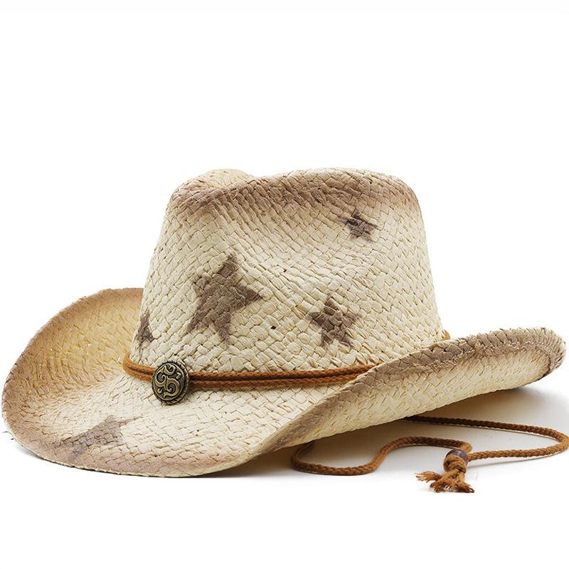 Western Cowboy Hat Straw Hat Women's Summer Big Brim Beach Seaside Travel Vacation Straw Shade Sunscreen Hat