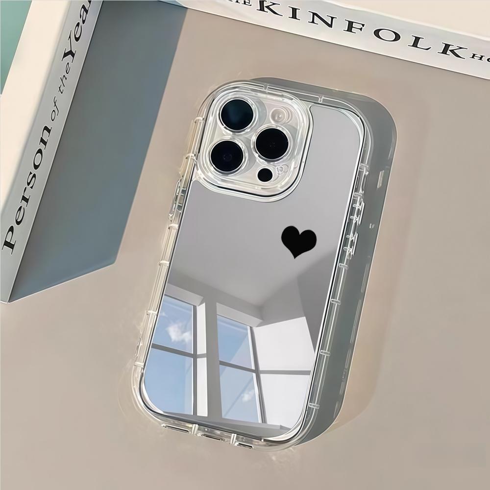 Cute Love Heart Pattern Phone Case For iPhone 17 11 12 13 14 15 16 Pro Max XS XR 7 8 Plus Make Up Mirror Shockproof Luxury Funda