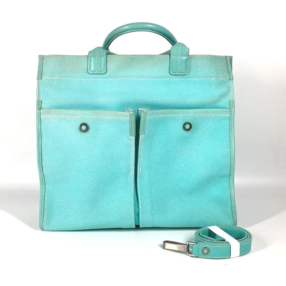 TIFFANY&Co. Hand Bag Jitney 2WAY Bag Shoulder Bag Crossbody Tote Bag Canvas blue