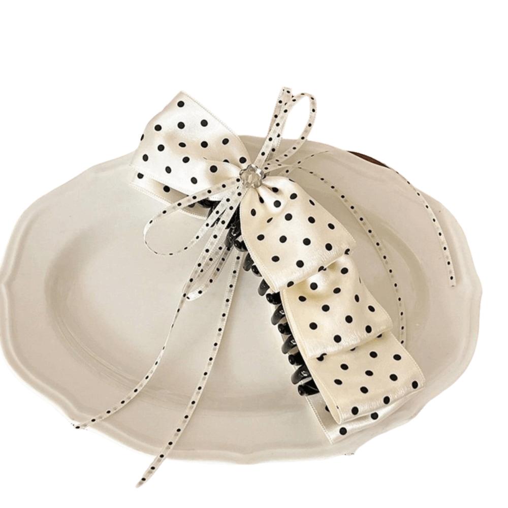 Satin Bow Hair Claw Rhinestone Polka Dot Headpiece Sweety PonyTail Claw Clip  Women/Girls