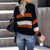 Women's Long Sleeve  Striped Color Block Casual Loose Knitted Pullover