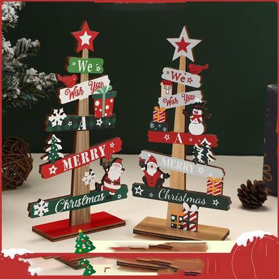 Christmas Tree Wooden Desktop Ornament Christmas Decorations Santa Claus Snowman Party Gift