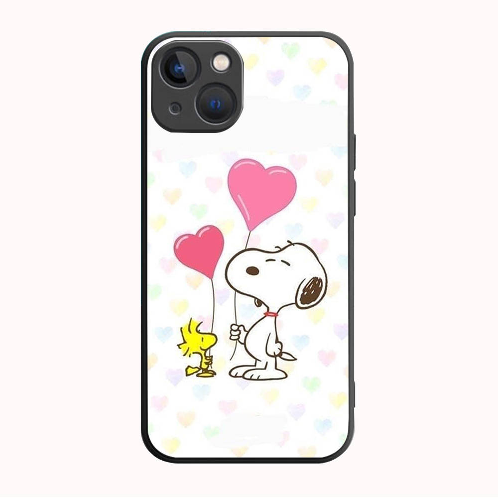 B-90 Snoopy Friends Black Case for OPPO A5 A9 A15 A16 A55 A94 A95 A96 Reno 6 7 8 10 5G Realme 7I 8I C30 C31 VIVO V23E V25 V27 Pro Y20S Y17S