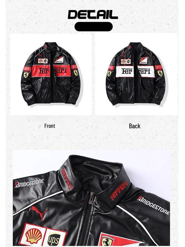 Motocyklová bunda z PU kože s fleecovou podšívkou a americkou výšivkou