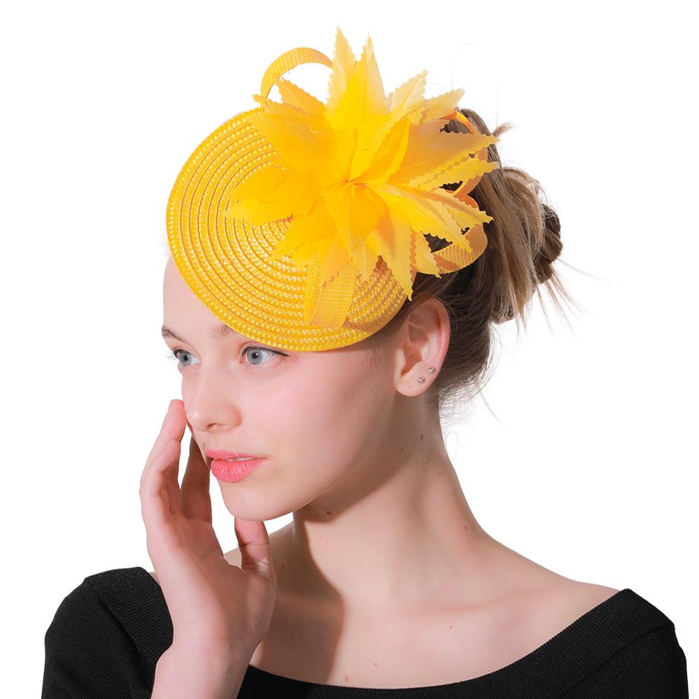 

European And American Feather Headgear Popular Bridal Hair Accessories Banquet Photo Top Hat Pp Imitation Hemp Headgear жёлтый