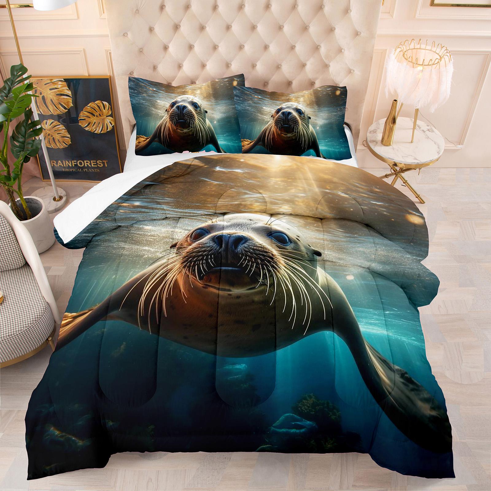 

Sea Animals Theme Theme Home Comforter Quilted Blanket Goose Down Duvet Quilt Cover King Queen 3D Blanket Size Twin EU Single(135*200cm)3pcs