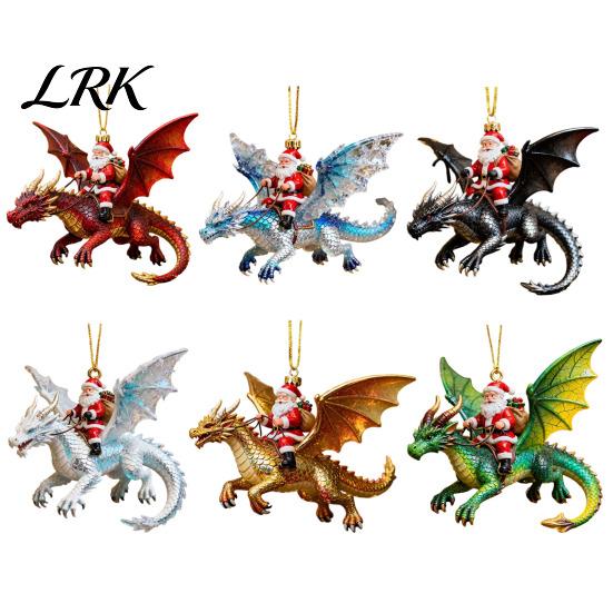 Fantasy Style Ornament Santa Claus Dragon Rider Christmas Ornament, 2D Acrylic Red Durable Resin Decoration with Flying Tree Hanging Decorations