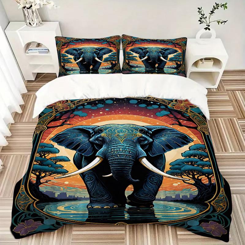 3pcs Elephant Art Print Duvet Cover Set -Includes 1 Duvet Cover and 2 Pillowcases, No Quilt Core, All-Season Home Decor yy251111128