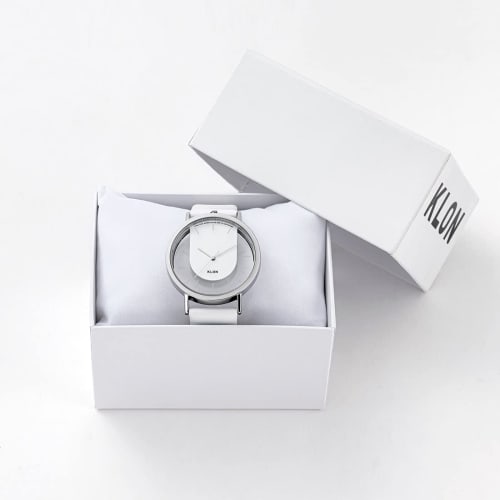 Watch Men's White Popular Brand Leather Stylish Ladies Unisex White Skeleton Watch KLON INVISIBLE RELATION WHITE 40mm