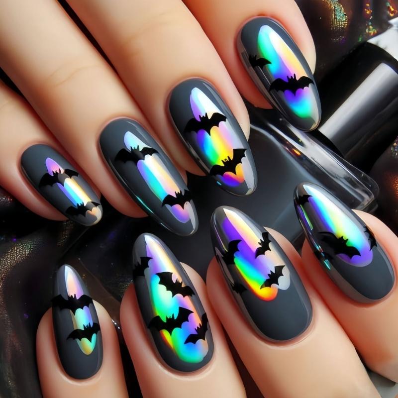 

Хэллоуин Накладные ногти 24 штуки с узорами летучей мыши, тыквы, паутины Легкие Прочные Миндалевидные ногти для вечеринок, мероприятий 1